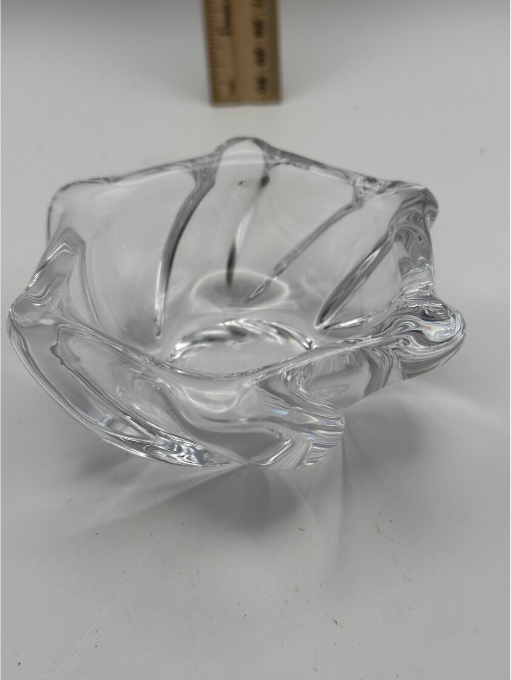 Daum France Signed Crystal Art Glass Trinket Dish Bowl Clear Frosted Small